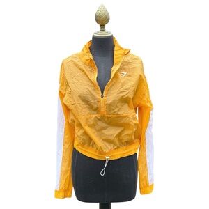 Gymshark Windbreaker Pullover Orange White Half Zip Cinched Waist Size Medium